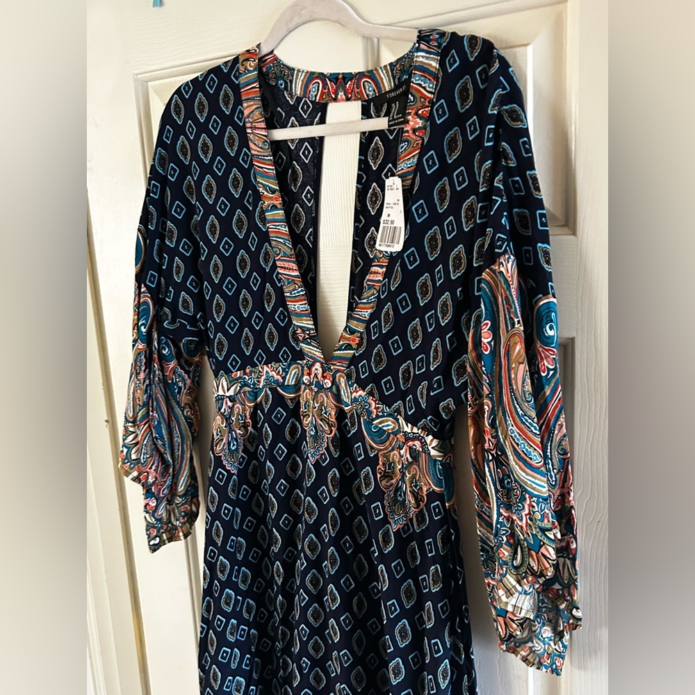 NWT Forever 21 Long Deep V Boho Bell Sleeve Dress